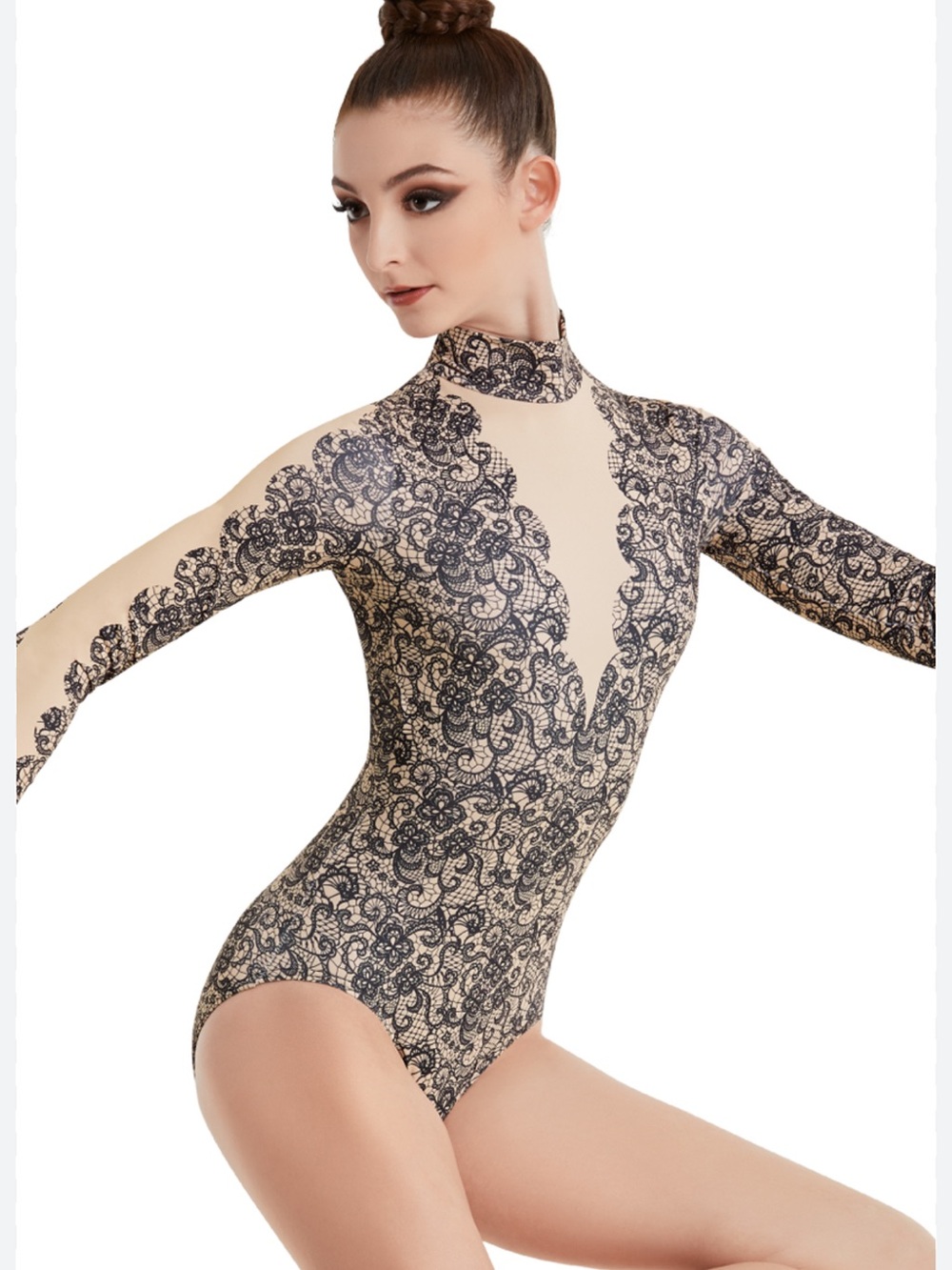 Balera Performance Lace Plunge Print Leotard Nude & Black Size XLA = XL Adult